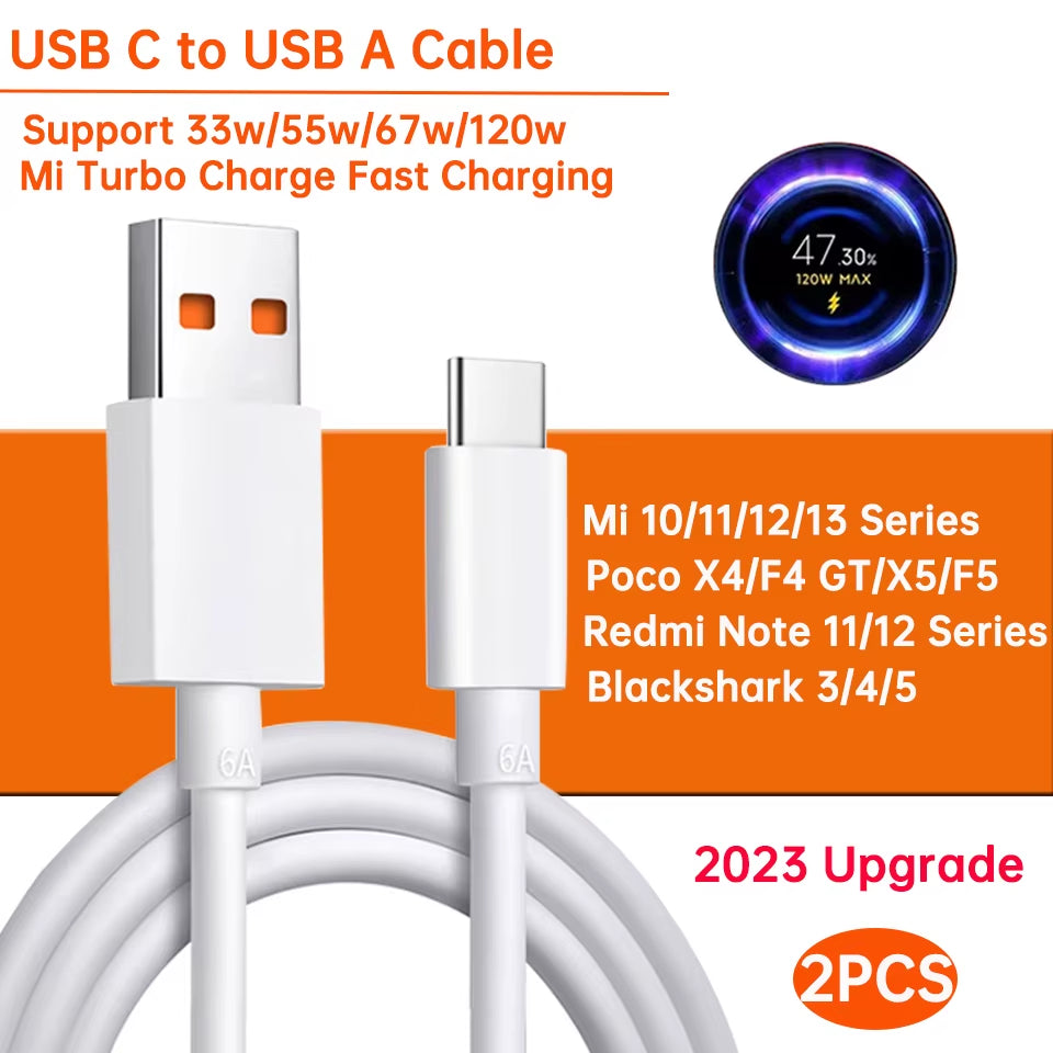 Original Usb Type C Cable 120W 90W 67W Turbo Fast Charger Mi 15 14 13 12 T Pro 11 Ultra Poco X6 X7 Redmi Note Blackshark