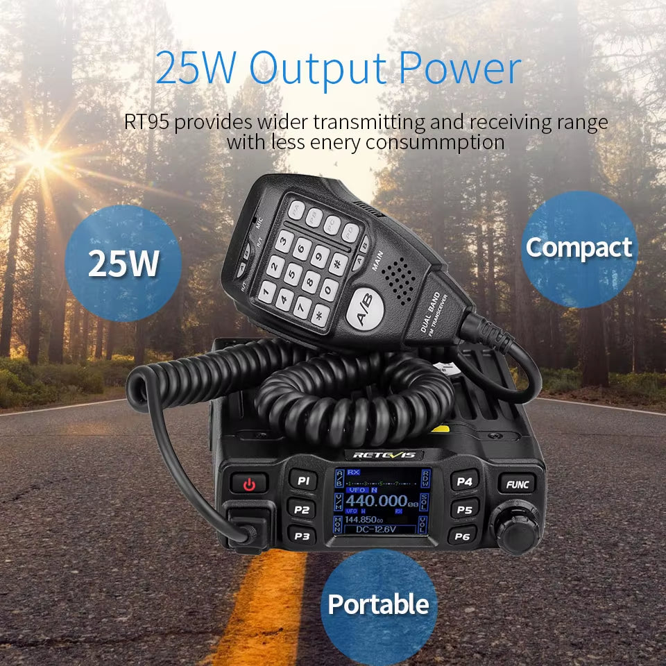 RT95 Mobile Ham Radio Two-Way Car Radio VHF UHF Dual Band Mobile Radio Station Transceiver Base Station for Camping
