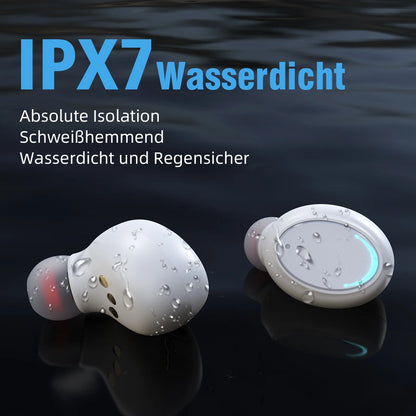 Wireless Earbuds Bluetooth 5.0 Headphones IPX7 Waterproof TWS Deep Bass Stereo Noise Cancelling Headset in Ear W/ 140H Playtime Mic USB-C Charging Case LED Battery Display for Sport Android/Ios，White